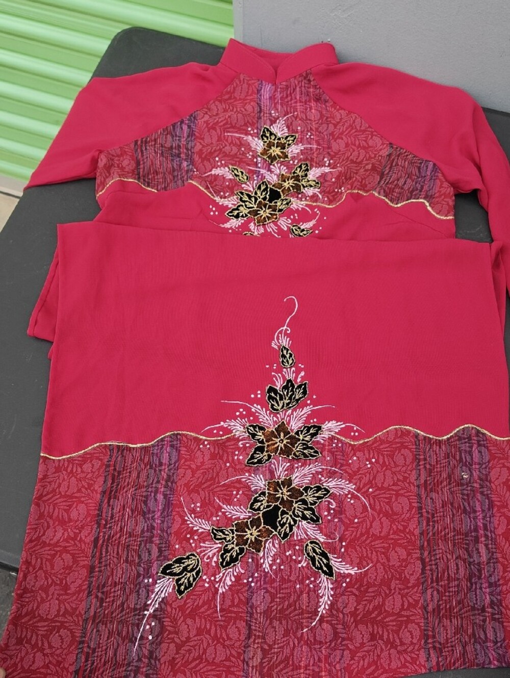 Women’s Ao Dai Traditional Asian Dress Red With Floral Embroidered Accents